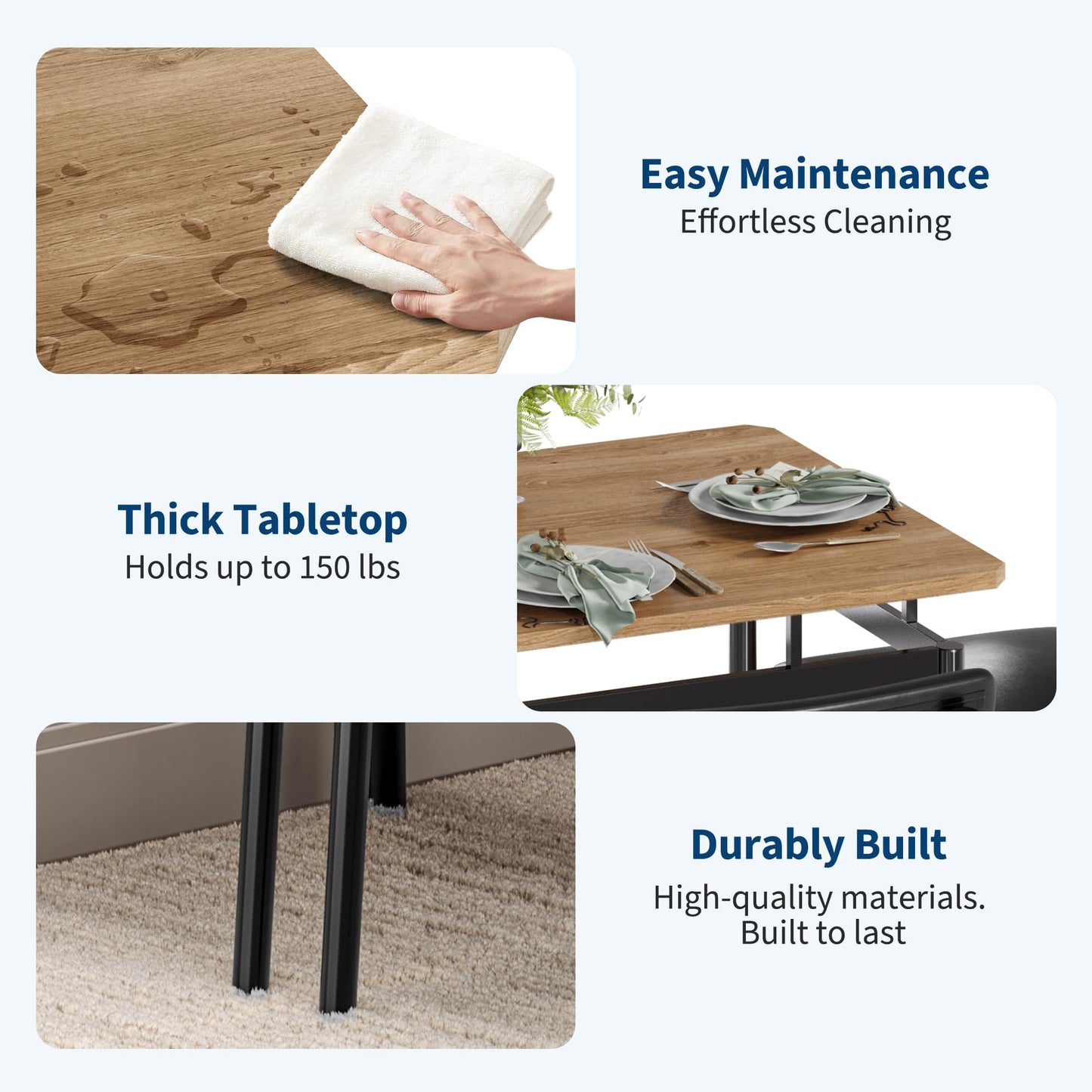 Takywep Dining Table Set for 4, 5 Piece Wooden Kitchen Table with PU Upholstered Chairs, Sturdy Industrial Metal Frame, Space-Saving Design for Apartment, Breakfast Nook