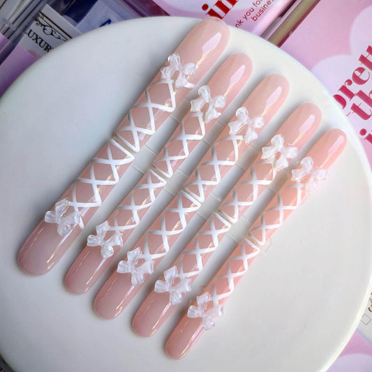 Gleamrain Xxl Press on Nails Extra Long Square Handmade Press-on Nails with Design Pink Press Ons 10pcs M Size Pattern 1103