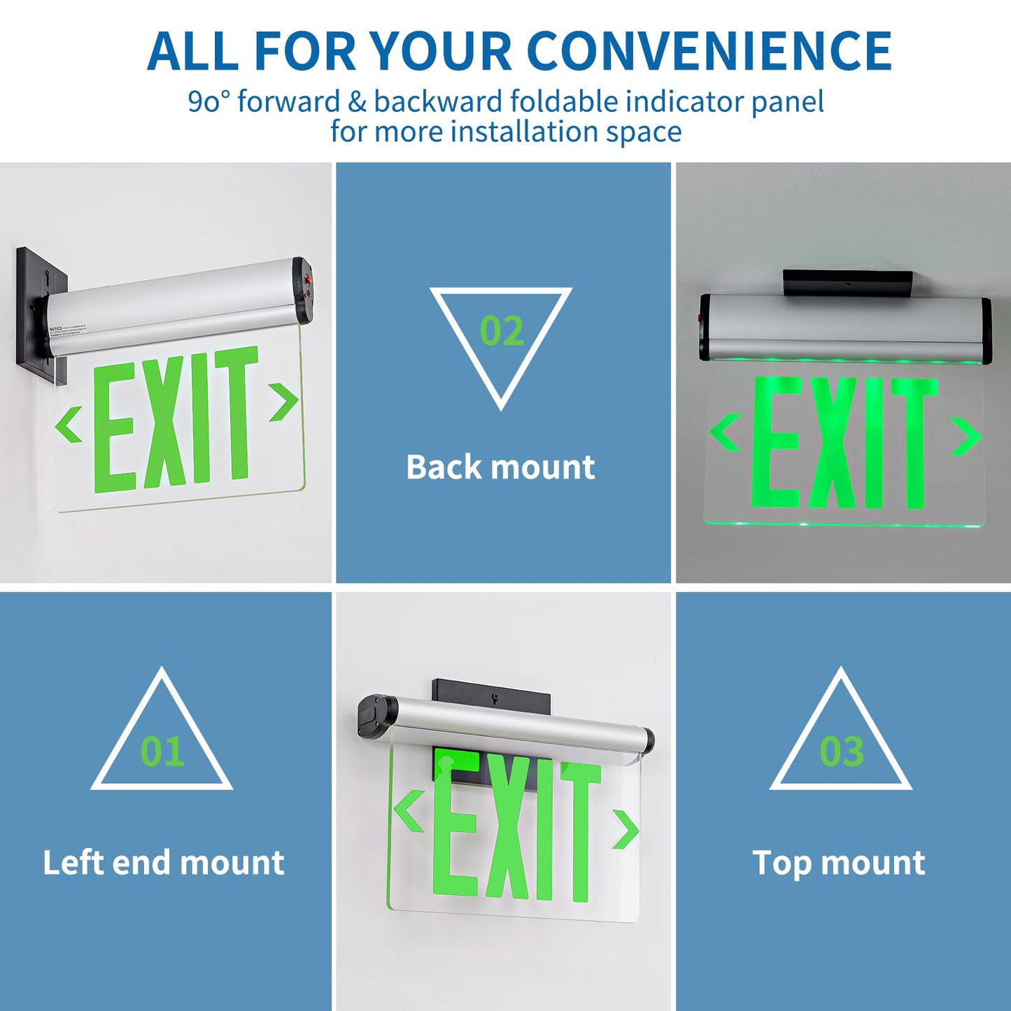 TANLUX Green Exit Signs for Business, LED Edge Lit Exit Sign, UL 924, Hardwired Emergency Exit Lights with Battery Backup, Aluminum Housing with Rotating Acrylic Clear Panel, AC 120/277V, 4 Pack