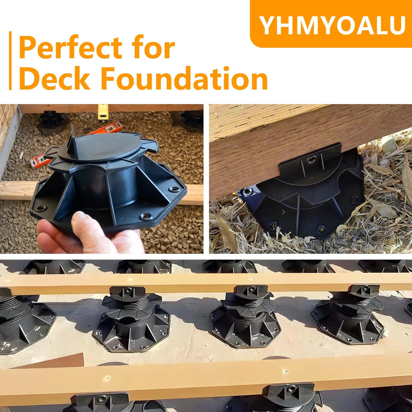 12Pack Adjustable Deck Support Pedestal Deck Foundation Base Support，Used for Floating Deck Platform Deck Floor Height Adjustment Raising, Adjustment Raising from 2-3/8" to 5-1/2", Black