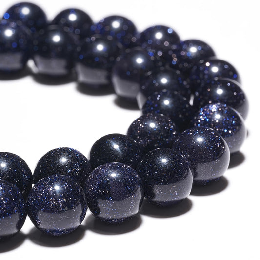 10mm Natural Blue Sandstone Gemstone Beads Polished Round Smooth Stone Beads for Bracelets Jewelry Making 15inch Loose Beads