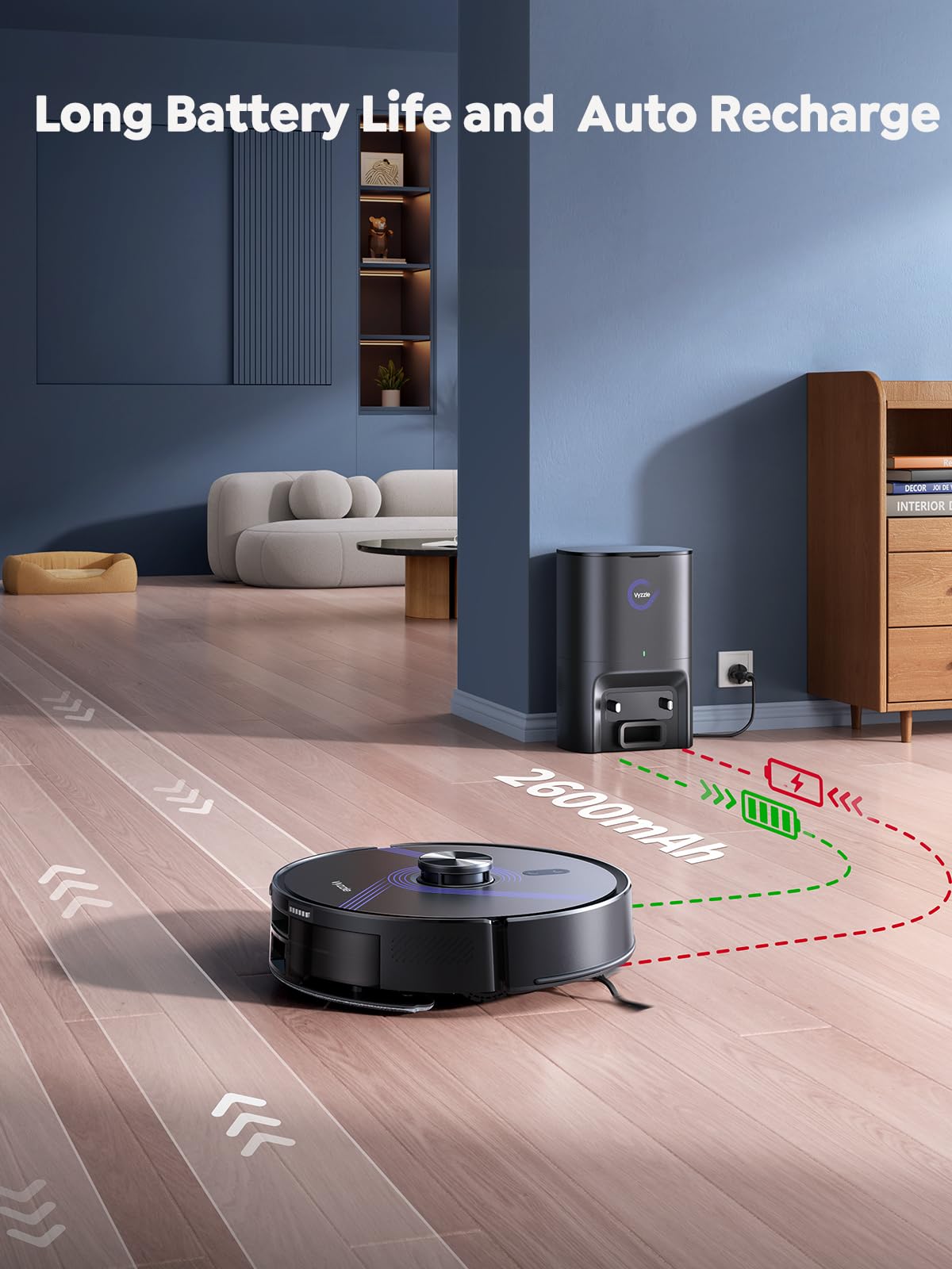 Vyzzle Robot Vacuum and Mop, 4-in-1 Robotic Vacuum Cleaner with Self-Emptying Base, 6000Pa Vacuum Robot with LiDAR Navigation, 60 Days Capacity, Ideal for Pet Hair, Hard Floors, Carpet, E20