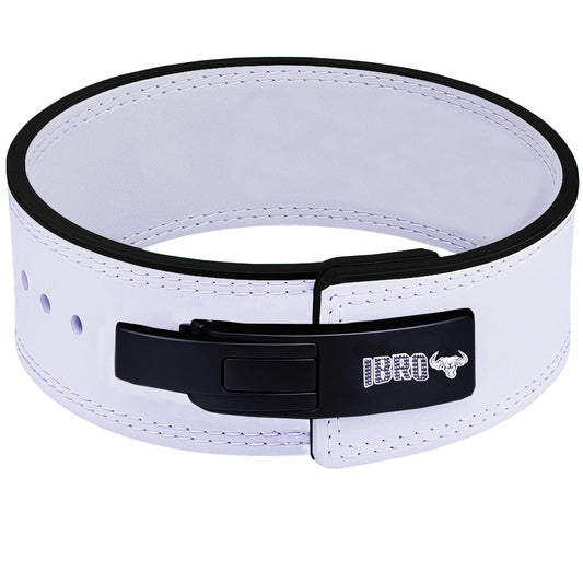 IBRO Powerlifting Lever Gym Belt – Power 10MM Extreme Heavy Duty Genuine Leather Belts - Squats Deadlifts Bodybuilding Weight Lifting IPF Power Lifting Strongman for Men 10mm AllWhite XL
