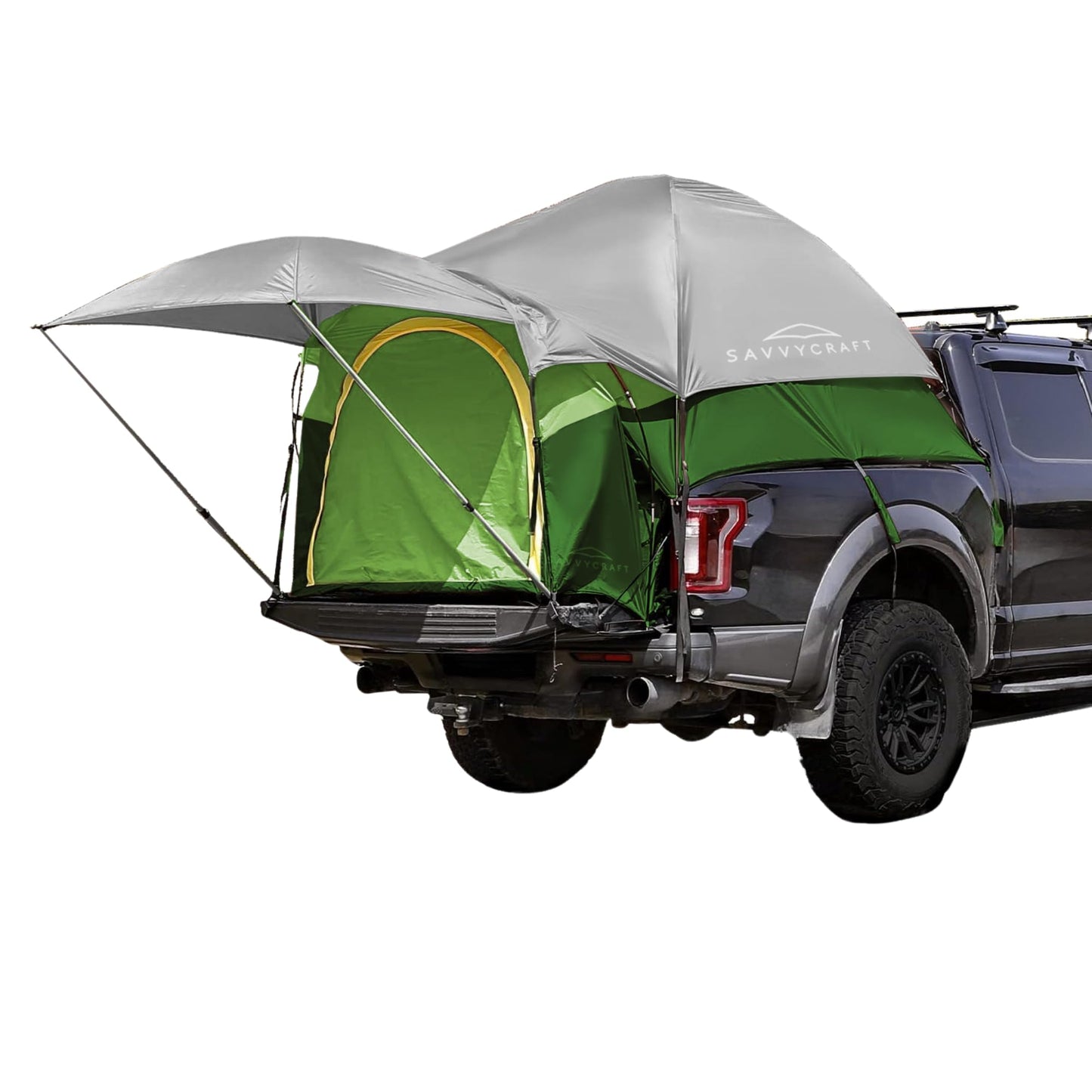 Savvycraft Pickup Truck Bed Tent for Full Size Truck 6.4'-6.7' Bed, Waterproof P3000mm 2-Person Double Layer Truck Bed Camping Tent, Expandable Awning, Rainfly, Storage Bag Included Green/Gray