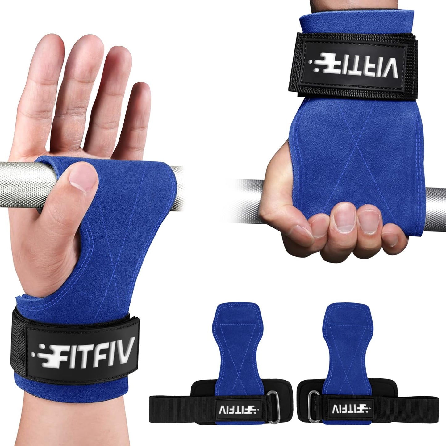 FITFIV Weight Lifting Wrist Strap, Double Leather Weightlifting Wrist Straps for Gym Strength Training, Neoprene Padded Wrist Wraps - for Men & Women (Pair)