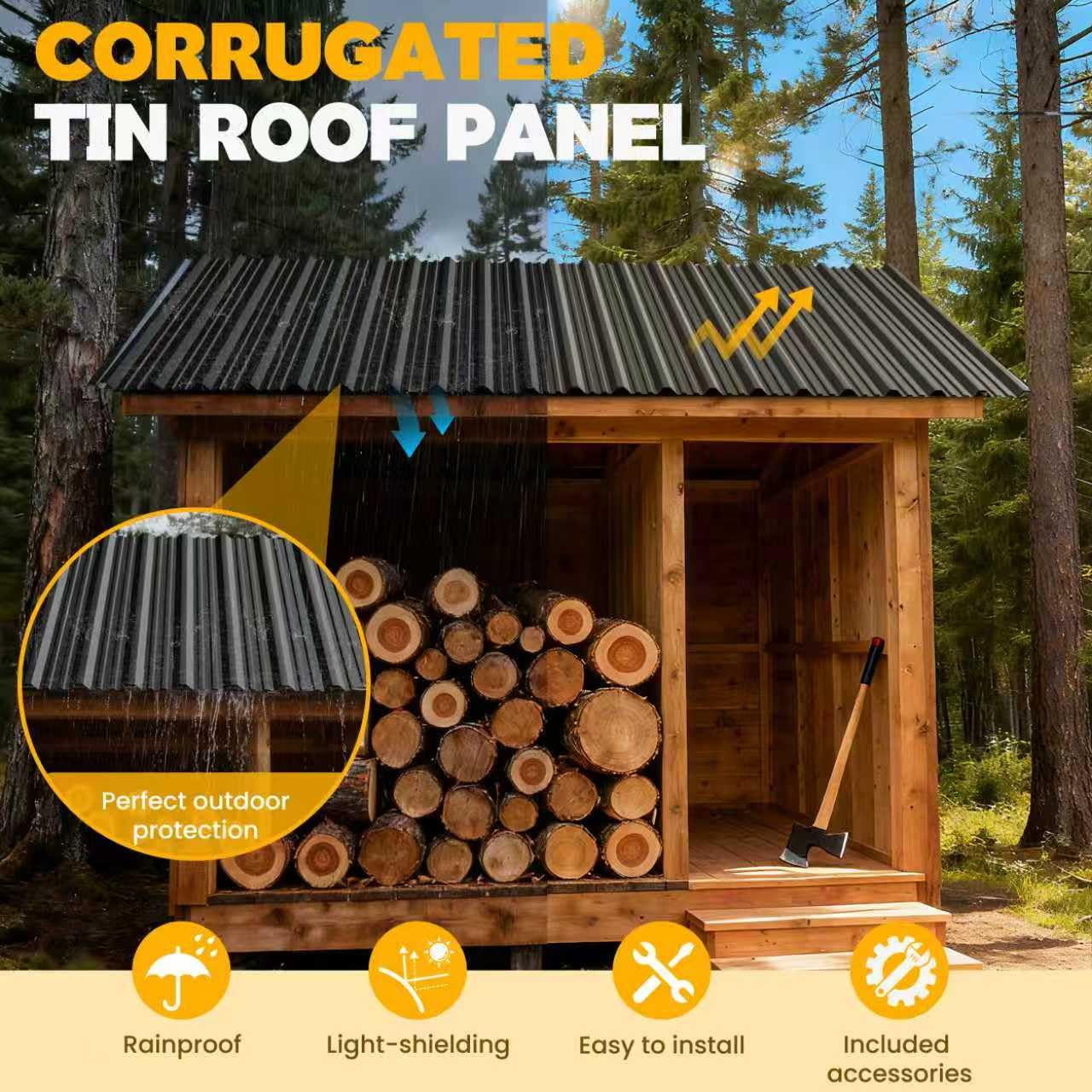 BOBIBAN 20 pcs Metal Roofing Panels - Corrugated Galvanized Roof Panels L41.34x W17.72 Inch, Waterproof Tin Roof Sheets for Garages,Sheds, Stables and Mobile Homes, Includes Screws(Grey,L41.34''-20)