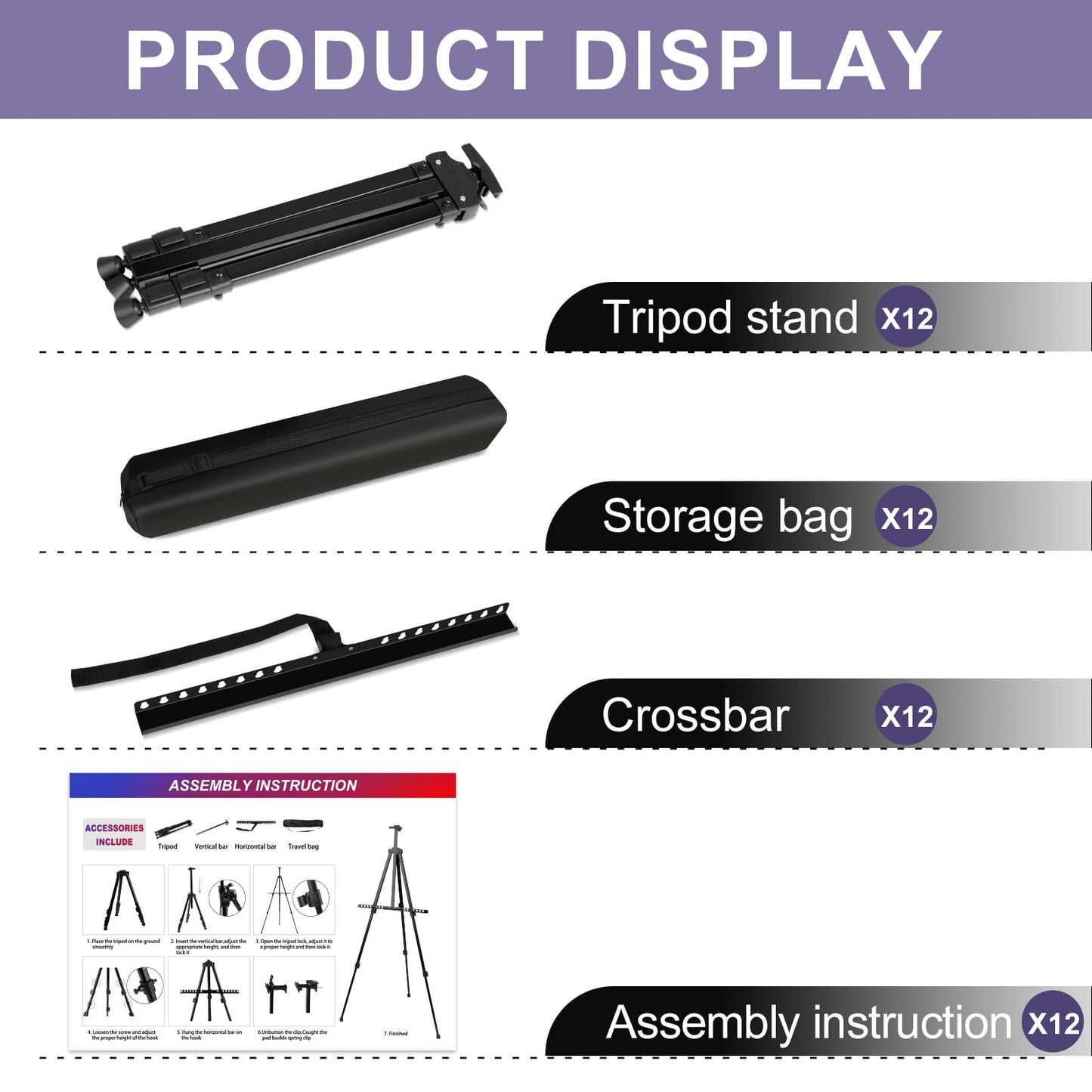 AROIC Art Painting Artist Easel Stand, Painting Display Easel Stand,Portable Adjustable Iron Tripod Display Stand with Bag, Height from 20 to 66 in for Table-Top/Floor Drawing and Displaying(12 Pack)
