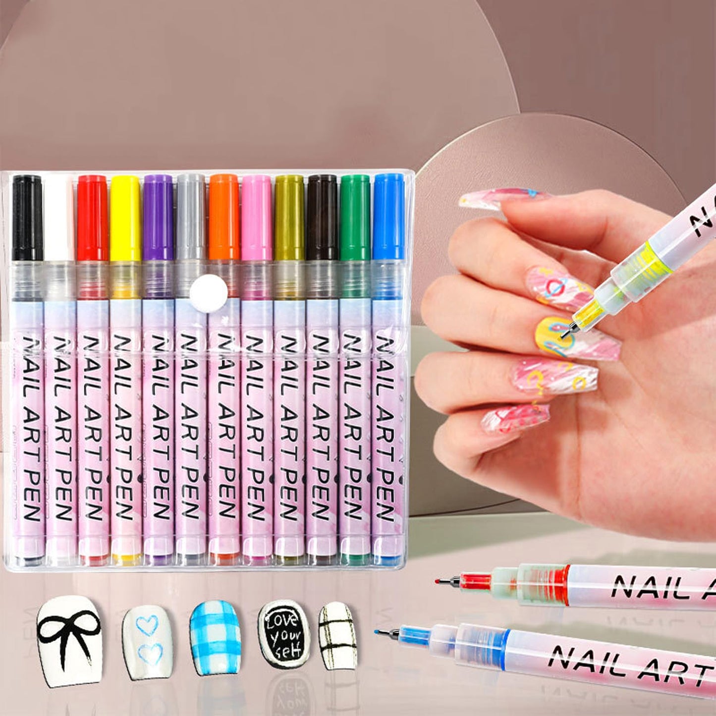 12 Color 3D Nail Art Pens Set,3D Nail Polish Pens Graffiti Dotting Pen Acrylic Paint Pens Point Liner Pen Drawing Painting Nail Art Pens for DIY Nail Art Beauty Adorn Manicure Tools(Style 1)