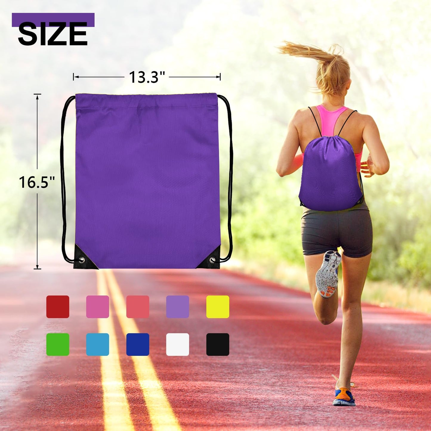 Grneric 200Pcs Drawstring Backpack Bulk Cinch Sackpack Drawstring Bags Nylon for Gym Party Trip(Purple)