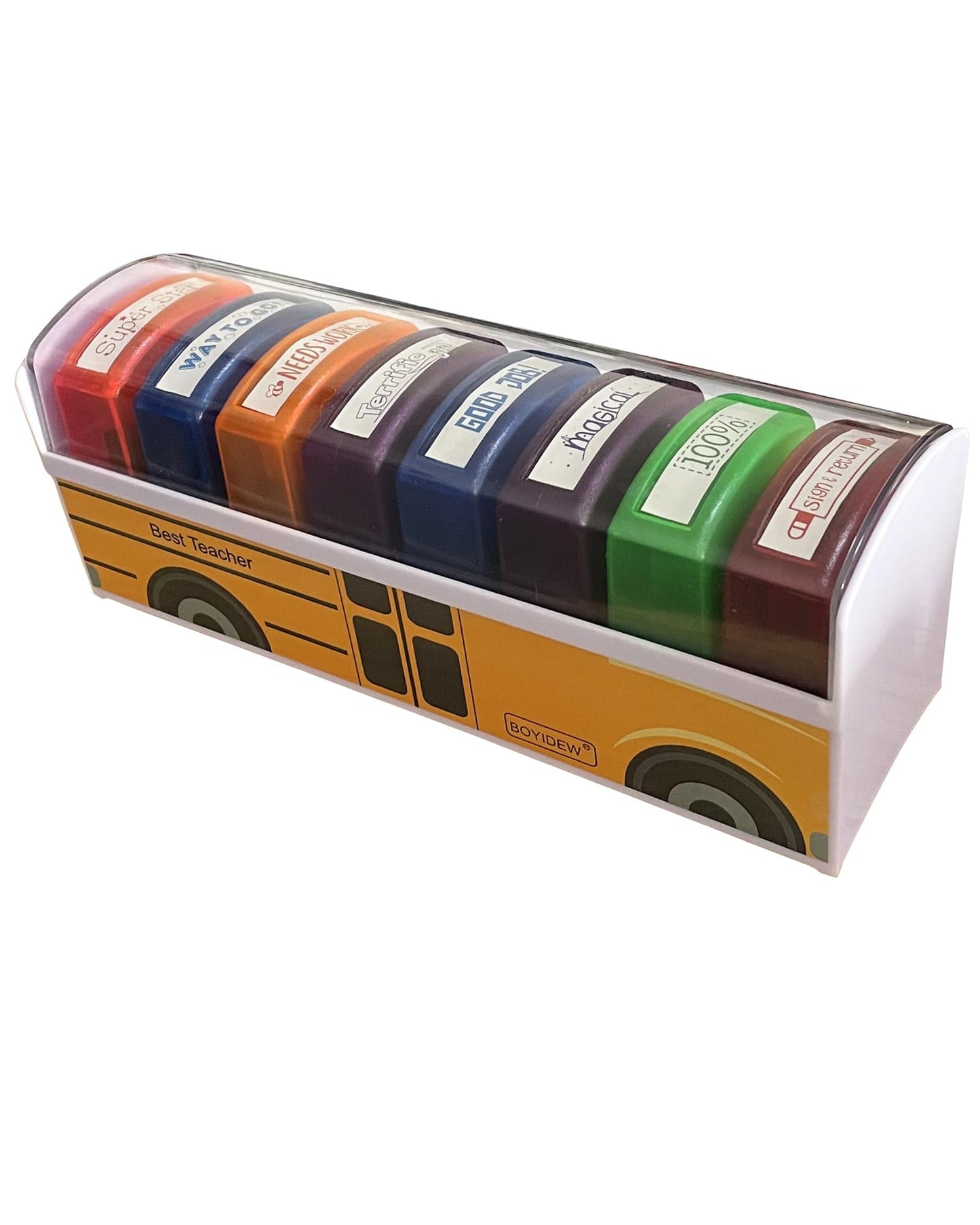 Pack of 8 Sorted Teacher Stamp BOYIDEW Self-Inking Rubber Stamps Teacher Review Photosensitive Stamps for Kids School Education Grading