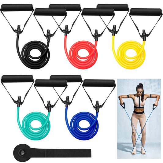 Leyndo 5 Pcs Exercise Resistance Bands with Handles Physical Resistance Tube Workout Bands with Door Anchor for Men Women Muscle Toning Strength Training(10-30 Lbs)