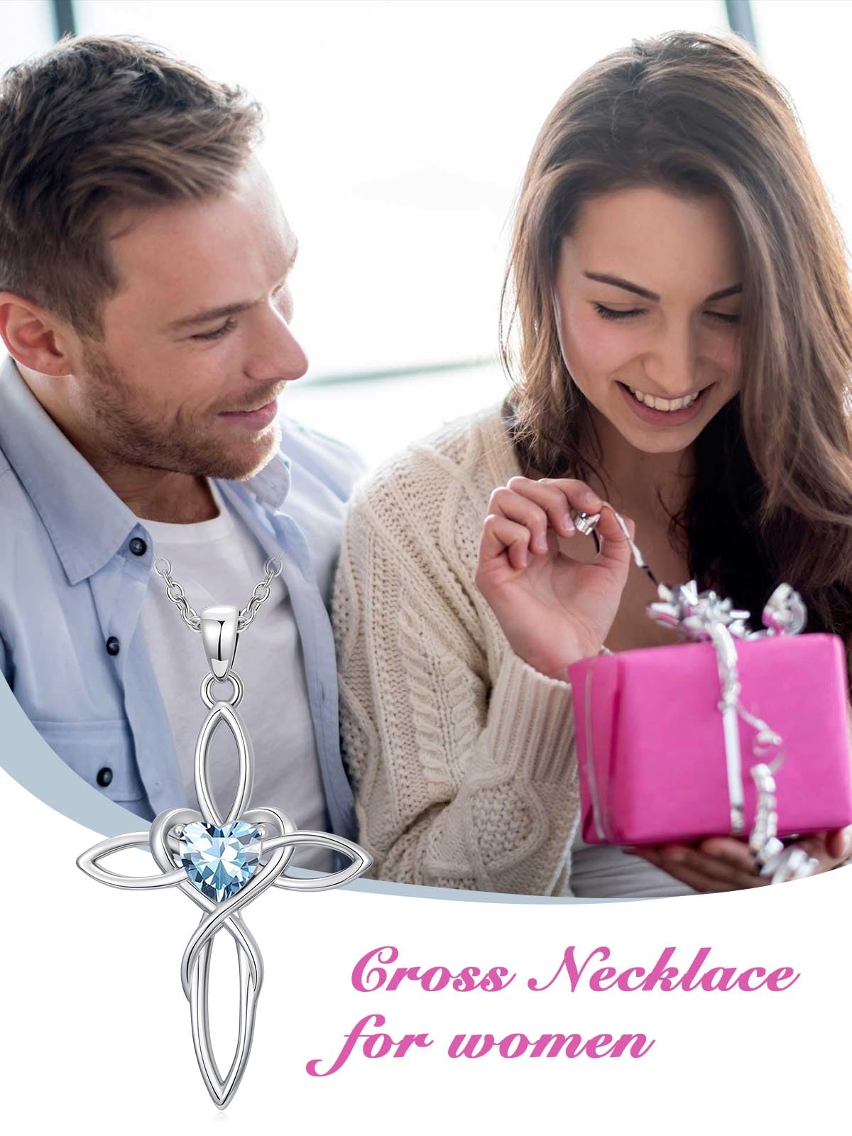 POIUY Celtic Knot Cross Birthstone Necklace for Women Irish Infinity Heart Pendant Cross Jewelry Baptism Anniversary Valentines Birthday Mothers Day Gifts for Mom Wife Her