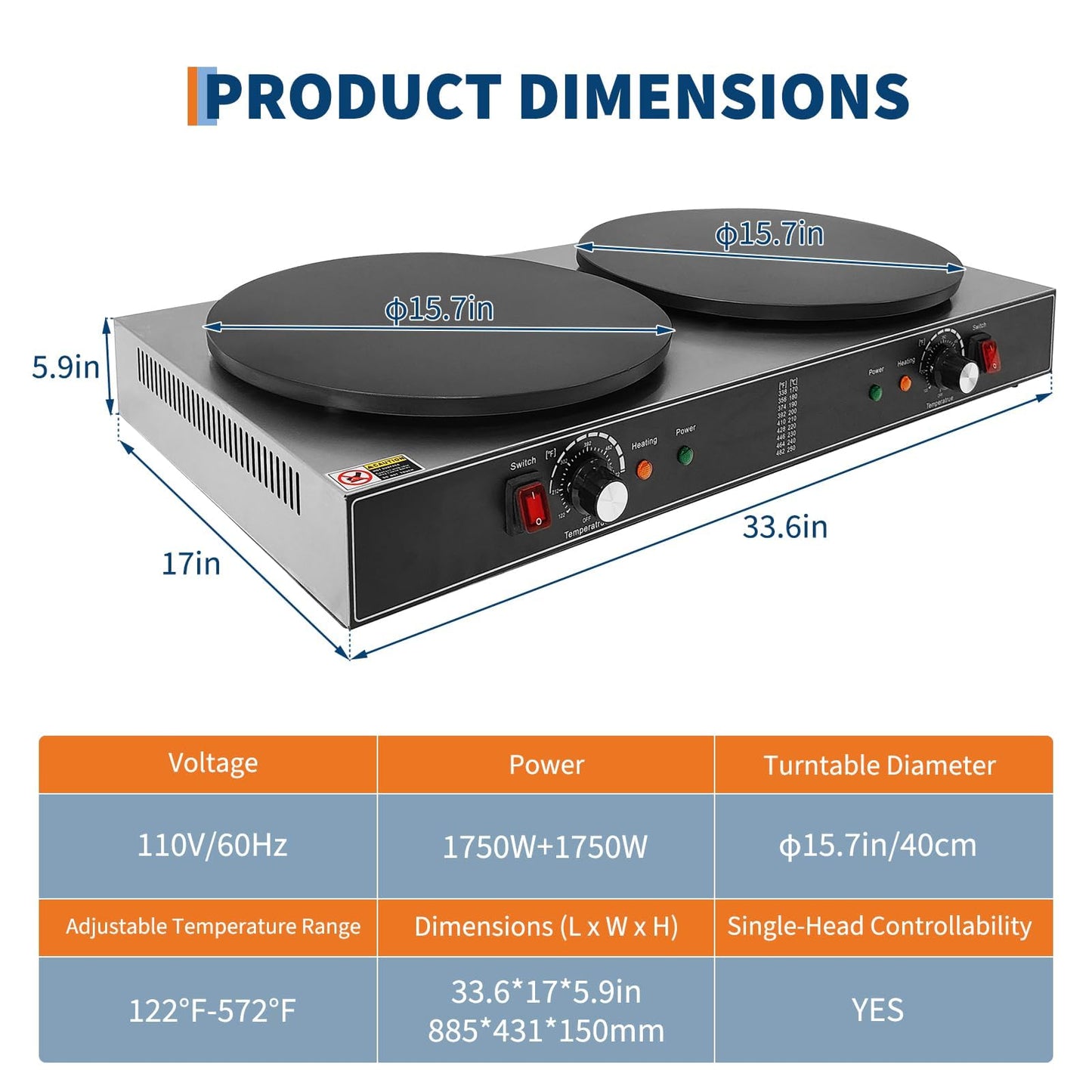 Electric Crepe Maker,3400 w 110 v Flat Plate Crepe Griddle with Double Plate and Temp Control,Non-Stick Commercial Crepe Machine for Home and Commercial Use