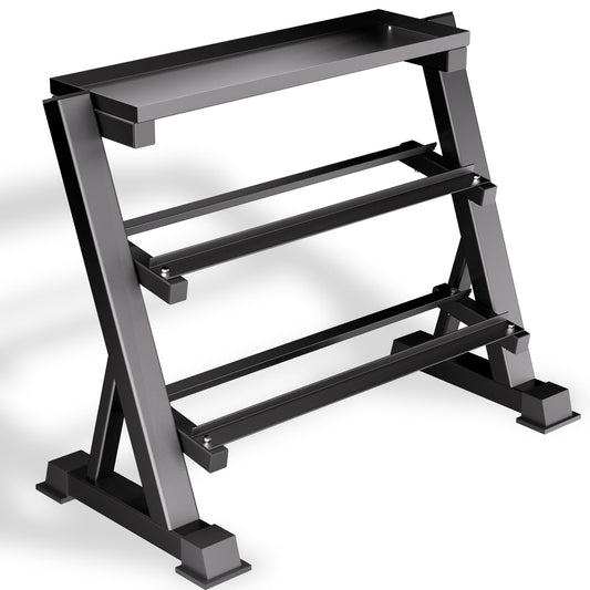 CHICAURA Heavy Duty 3 Tier Dumbbell Rack Stand, 1200LBS Weight Rack for Home Gym, Dumbbell and Kettlebell Storage with Adjustable Width, Stand Only