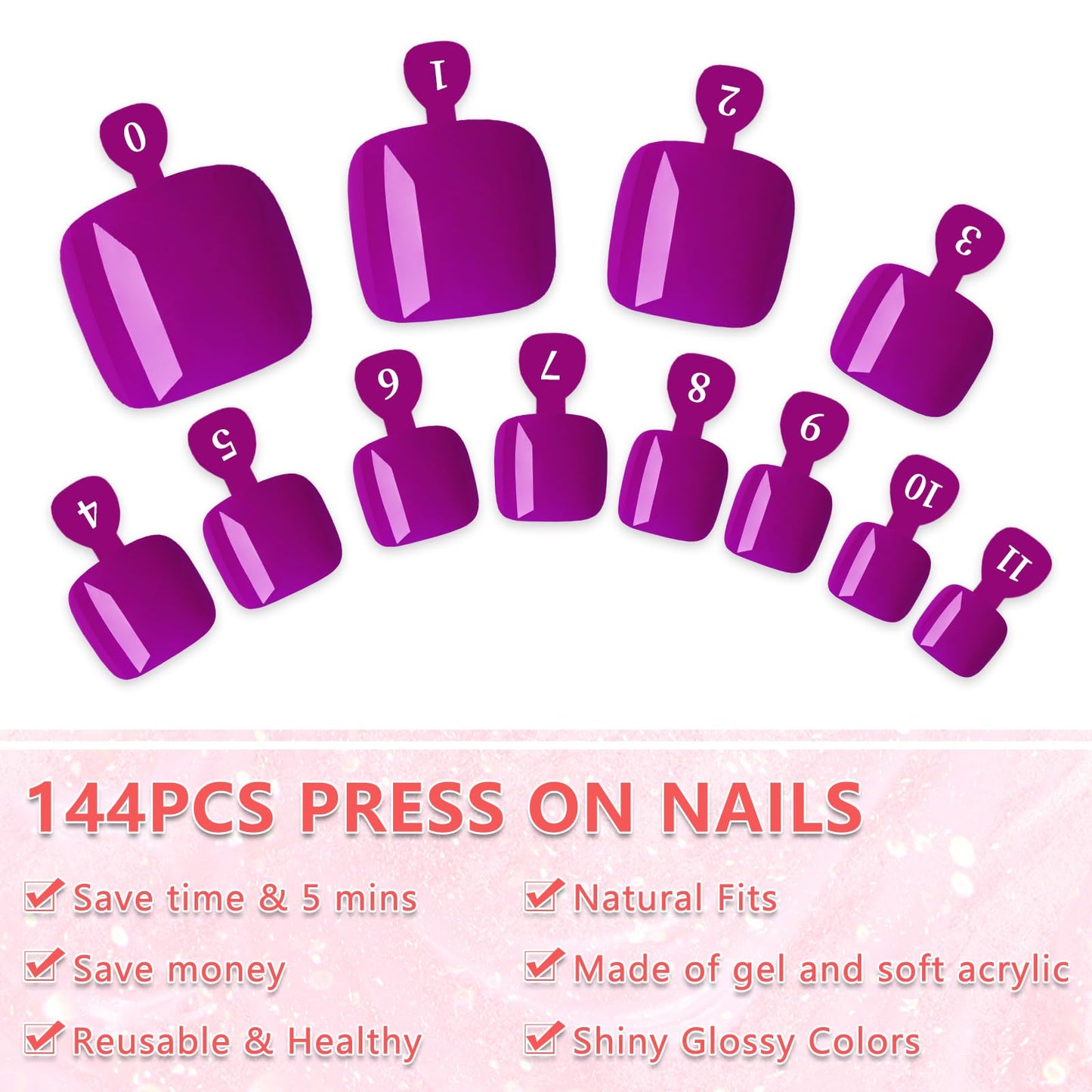 EternalClassic 144pc Press on Toenails for Women Toe Nail Press ons Short Square with Glue&Jelly Glue, Purple Fake Toe Nails Glue on Toe Nails, Full Cover Acrylic Artificial Toe Press on Nails