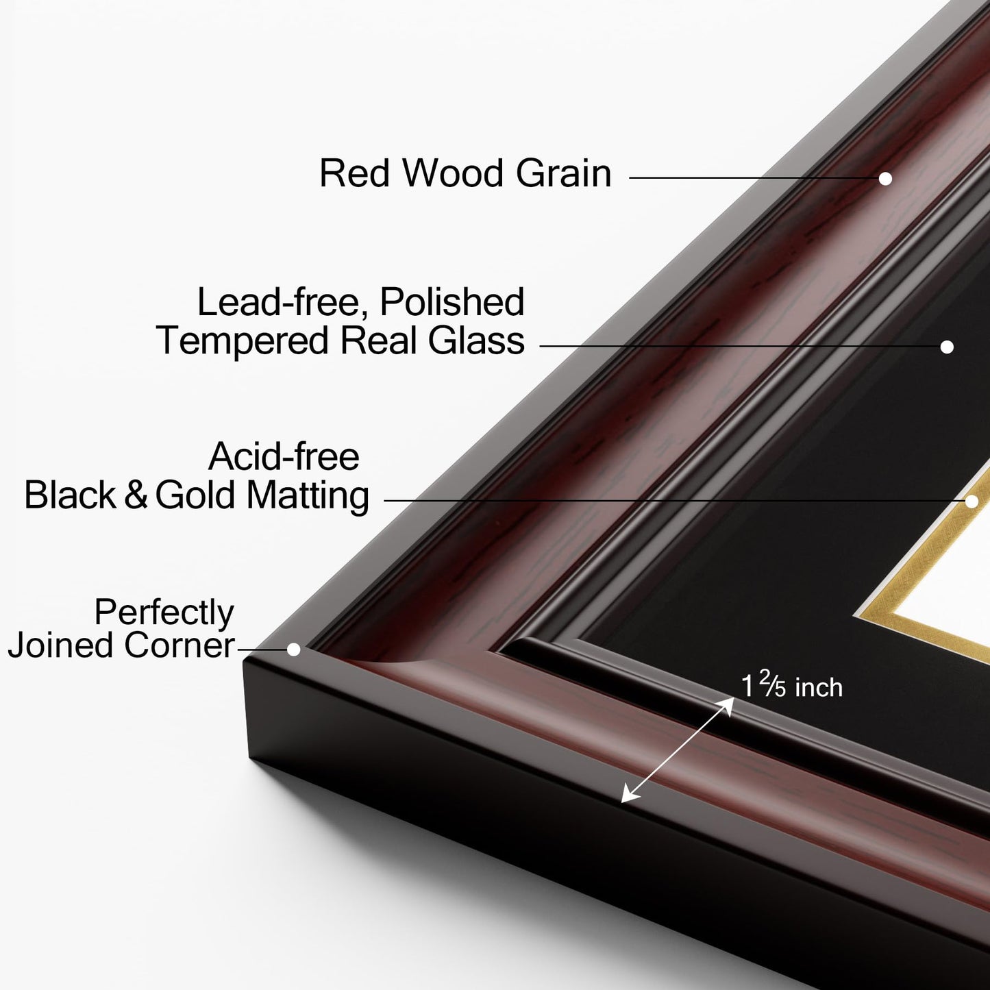 Yaetm 11x14 Diploma Frame, Certificate Frame with Tempered Glass, Display 8.5x11 Document with Black Over Gold Acid-free Mat or 11 x 14 without Mat, Wide Molding (Single, Mahogany)