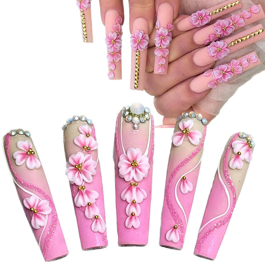 Set 20Pcs Pink Heart 3D Flowers for Nails, Handmade 3D Acrylic Flowers for Valentine - Wedding Nails, Flower Nail Made by Acrylic Powder Design Deco Nail Art Women Girls (15 Pink Heart 2#)