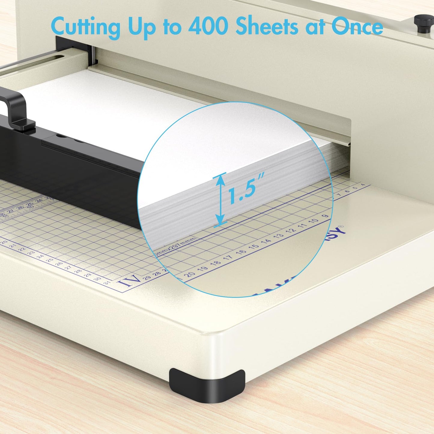 Paper Cutter 12 Inch, Heavy Duty Paper Cutter for A4 Paper, Guillotine Paper Cutter 400 Sheet Capacity, Solid Steel Construction, Beige