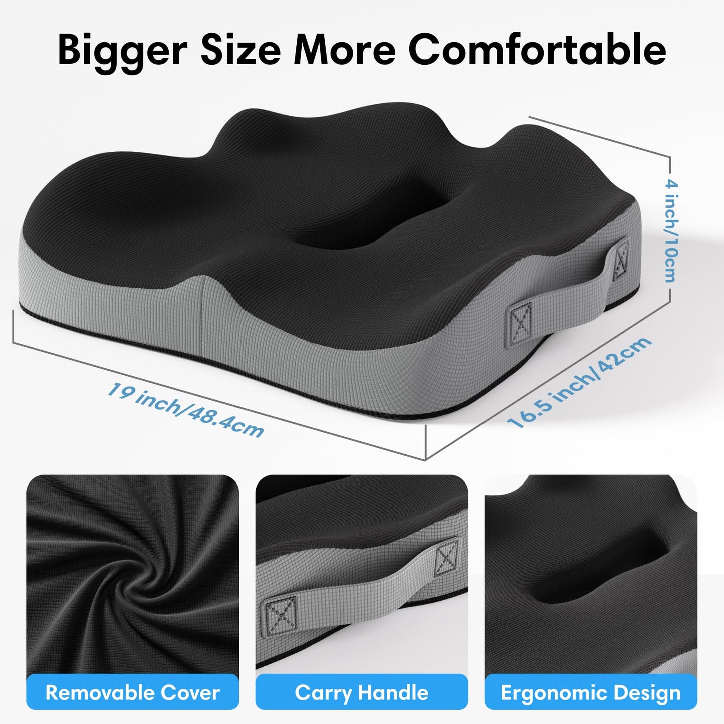 ModReve Memory Foam Seat Cushion for Office Chairs, Car Seat, Wheelchair, Desk Chair Pad - Extra Large Ergonomic Sciatica Coccyx & Tailbone Pain Relief Back Support Pillow for Long Sitting & Driving