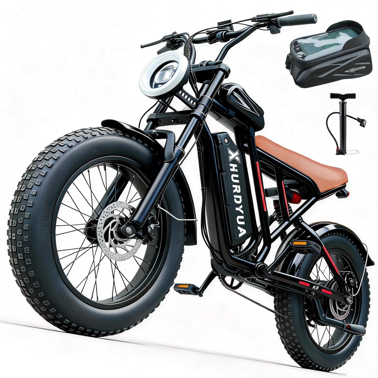 XHURDYUA Electric Bike for Adults,1500W Peak Motor&33MPH Electric Dirt Bike，48V 20AH Battery, 70Max Miles,Dual Suspension Ebikes for Adults, 20" Fat Tire E Bike（Black）