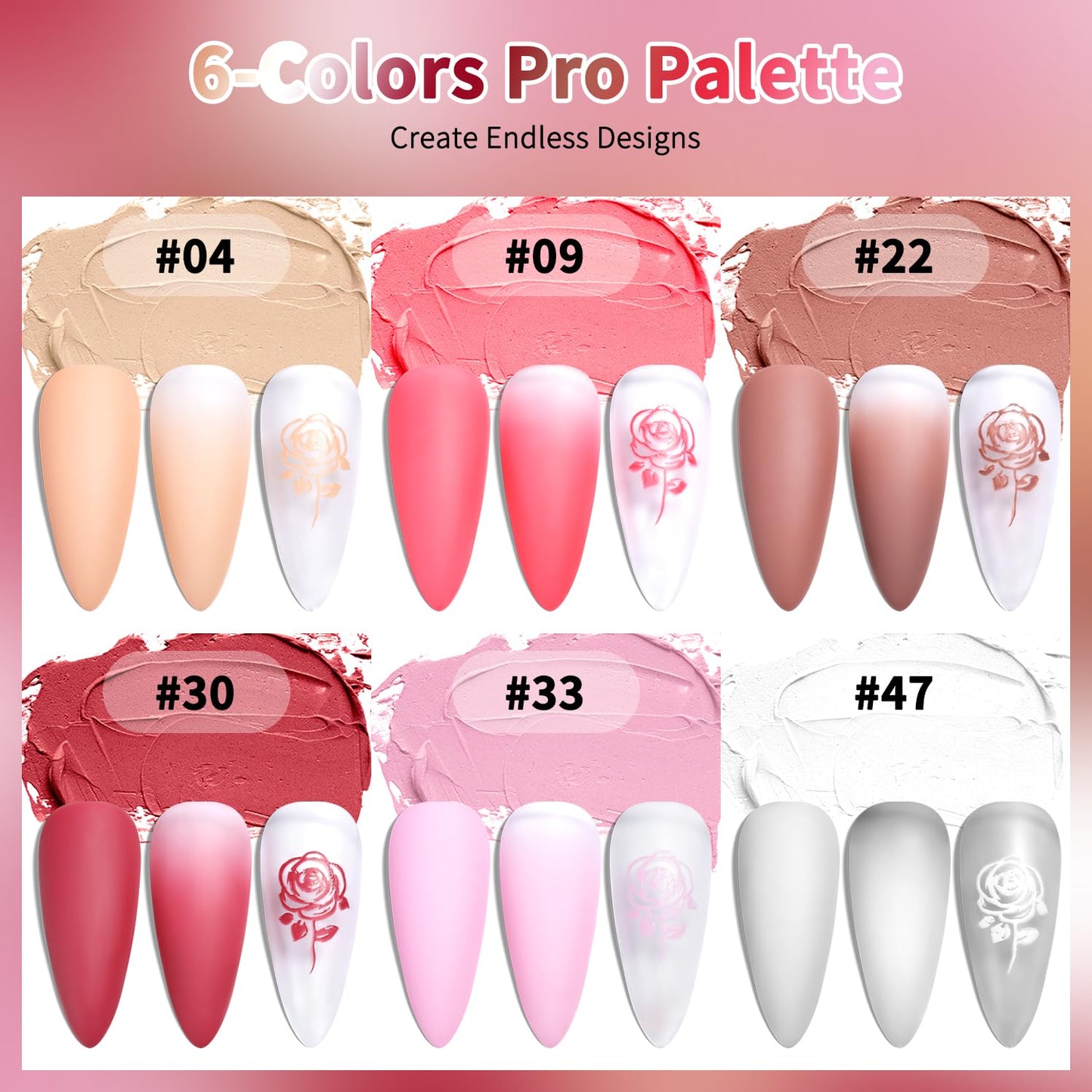 Fcozpjk 6 Colors Cushion Pat Painting Gel Nail Polish Neutral Nude Pink White Ombre Gradient Paint Gel with 50PCS Soft Nail Sponges Grabber Pen Blending Stamping Aura Design Matte No Wipe UV Cure