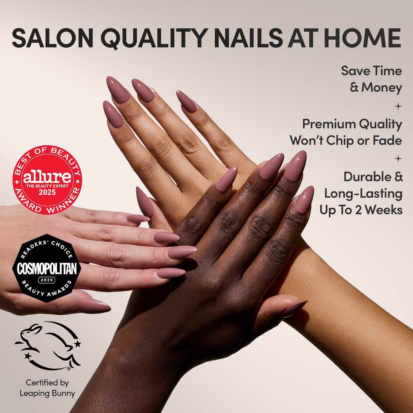 Glamnetic Press On Nails - Medium Almond Fake Nails, Muted Mauve Purple Nails, Mauve Wife | 15 Sizes - 30 Nail Kit with Glue