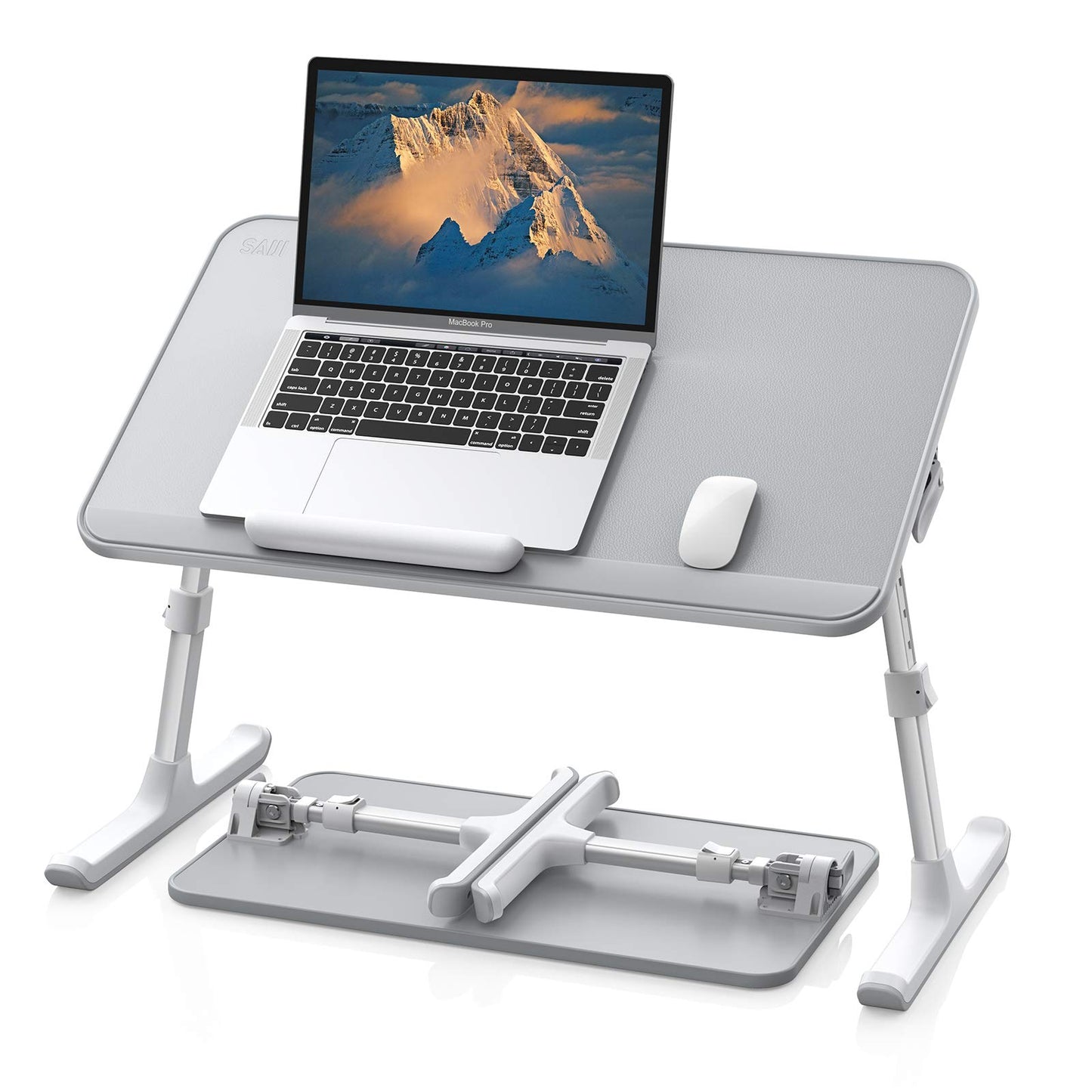 SAIJI Leather Lap Desk Laptop Bed Tray Table, Adjustable Laptop Stand for Bed, Portable Lightweight Standing Desk for Writing Eating Reading Couch Sofa Floor for Adults Kids (20.5"*11.8",Gray)