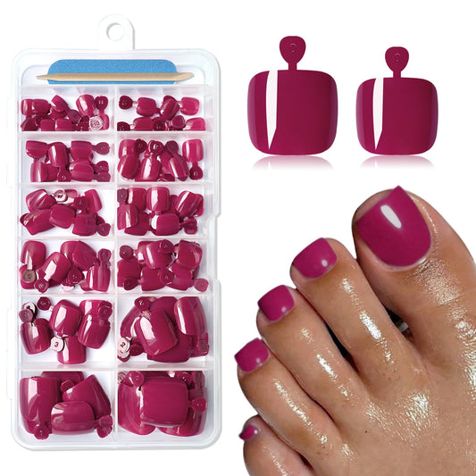 Lifextol 120PC Berry Press on Toenails for Women Fake Toe nail Press ons Acrylic Toe Press on Nails Set, Press on Toe Nails Press on Fake Toenails Press ons Acrylic Toe Nail Tips Kit&Glue Tab-P
