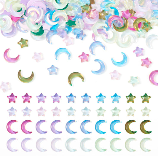 Boutigem 160Pcs Glass Cabochon Crescent Moon Star Crystal Gem Cabochon Accessories 7-11mm 20 Styles for Nail Art Phone Case Mirror Decoration Jewelry Making