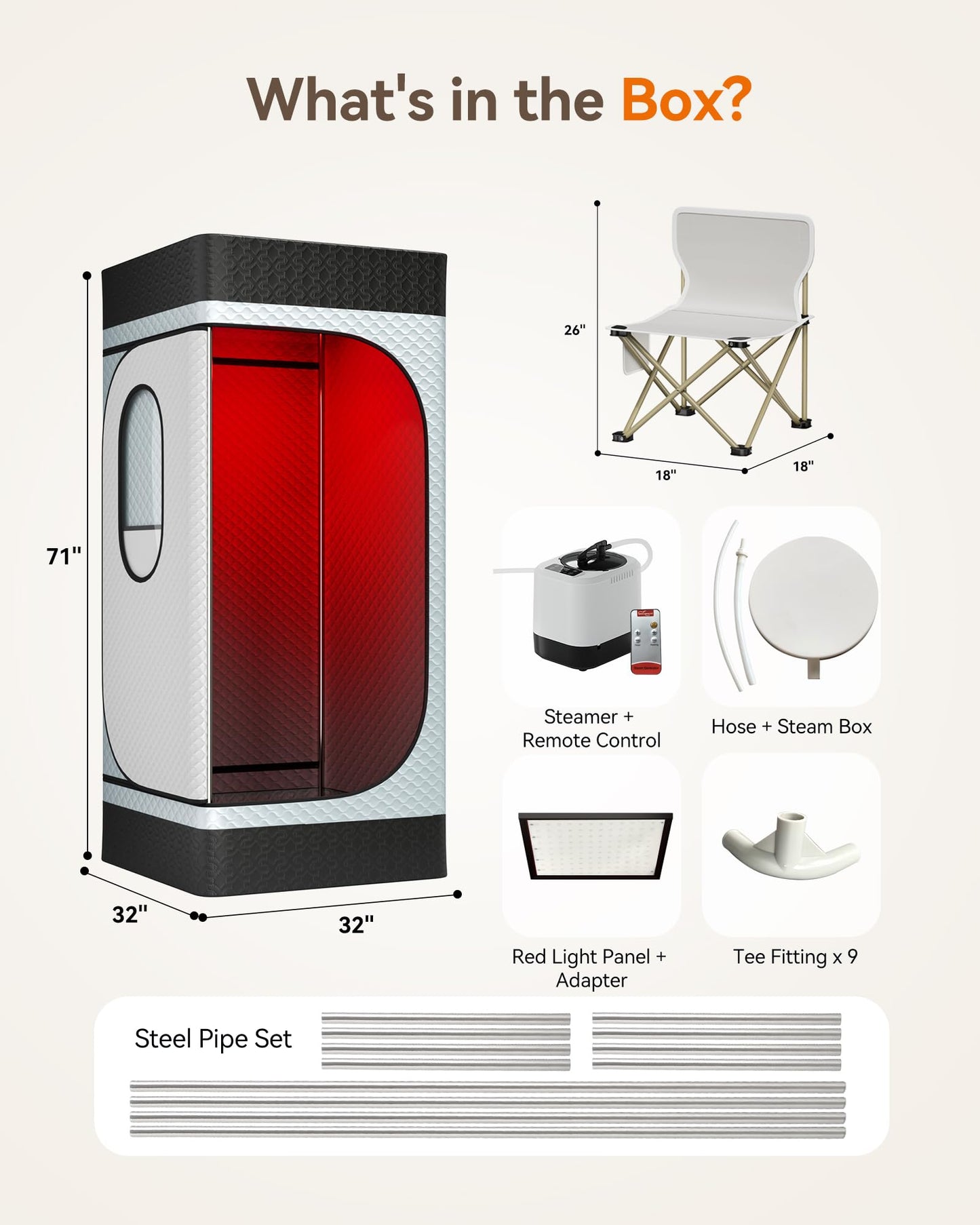 noerishia Portable Infrared Sauna Box for Home with 3L 1200W Steamer, Big Folding Chair, 99 Mins Timer, 9 Levels, Steam Sauna Tent with 660nm + 850nm Red Light Therapy, for Home Spa Detoxification