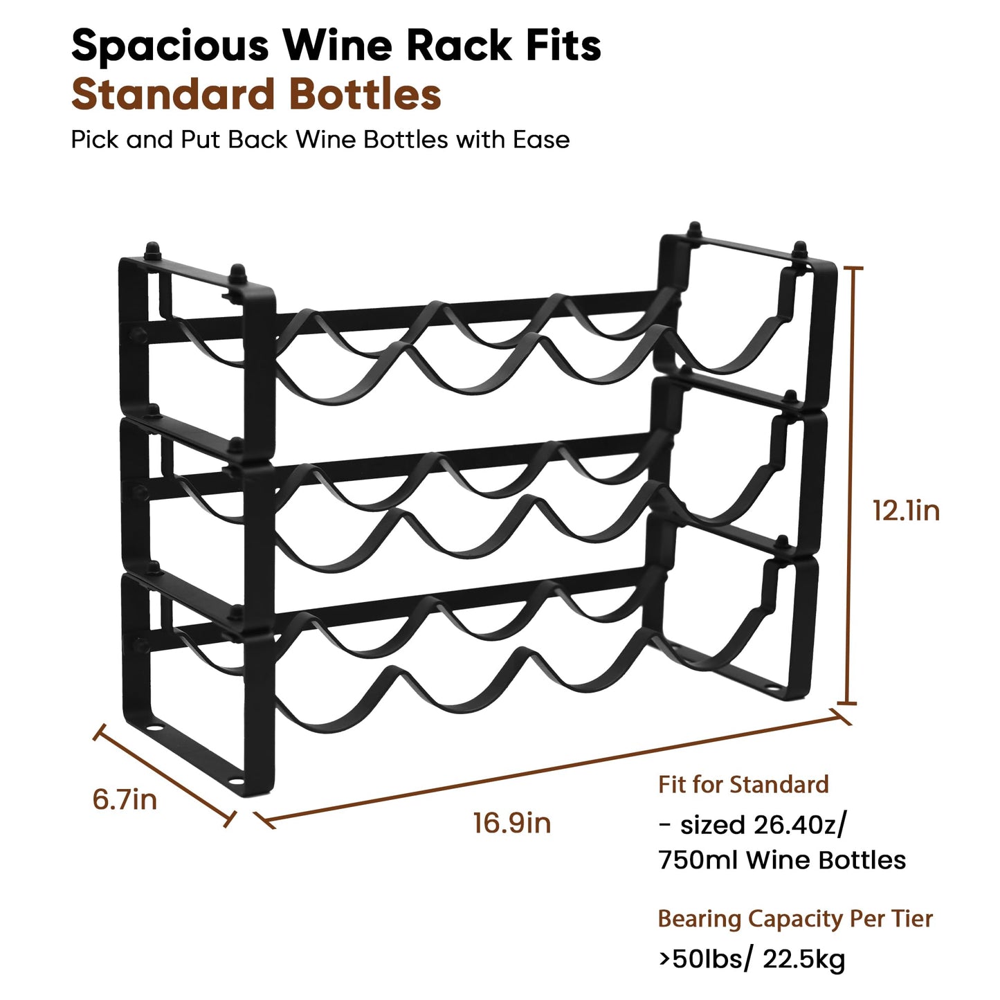 HRUSGO Wine Rack for Countertop – Stackable Freestanding Bottle Organizer for Kitchen, Pantry, Bar Cabinet & Small Spaces – Compact Metal Shelf & Modular Storage Stand (3-Tier)