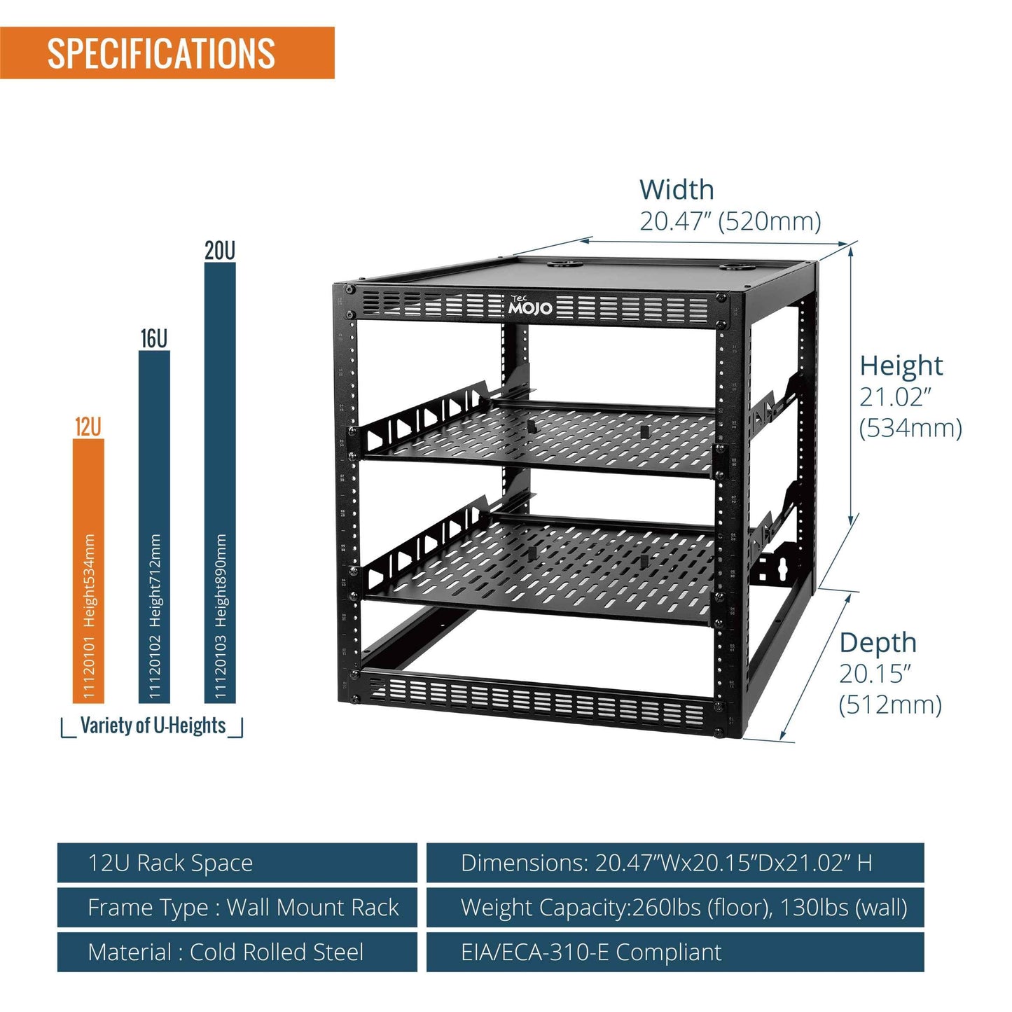 Tecmojo 12U Open Frame Network Rack for IT & AV Gear, AV Rack Floor Standing or Wall Mounted,with 2 PCS 1U Rack Shelves & Mounting Hardware,Network Rack for 19" Networking,Audio and Video Device