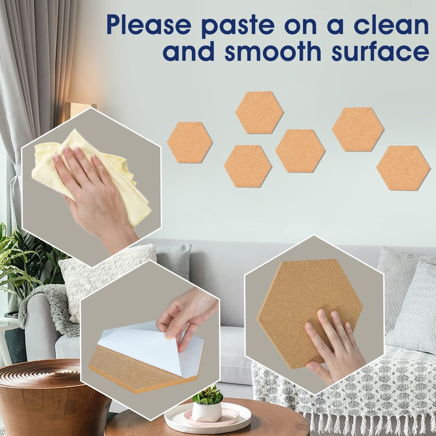 SVOPY 10 Pack Cork Bulletin Board Hexagon - Decorative Display Boards, 1/2" Thick Self-Adhesive Cork Board Tiles for Home Office Decor, School Message Board (10 Pcs)