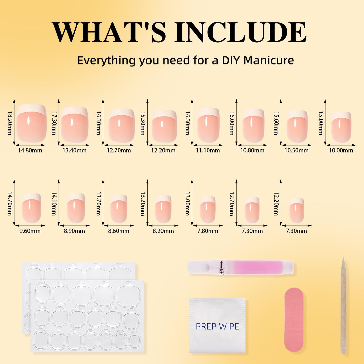 Leefrei French Tip Press On Nails, Short Square Press on Nails White Nails Press Ons for Women Fake Nails with Glue, Glossy Reusable Glue on Nail in 15 Sizes - 30pcs, Porcelain French