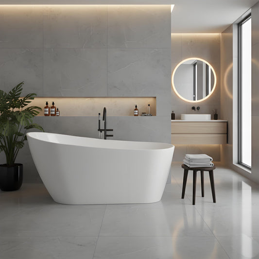 67 Inch Freestanding Bathtubs, Acrylic Free Standing Tub, Integrated Overflow Design, Luxury Freestanding Bathtub for Contemporary Home