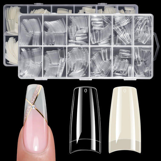 krofaue French Nail Tips 1008 Pcs, Clear Soft Gel Half Cover False Nails with 12 Sizes, Salon Quality Nail Extension Tips for DIY Nail Tips Art at Home for Women and Beginners (Clear & Natural)