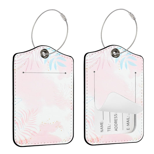 Seorsok 2Pcs Luggage Travel Tags for Suitcases,Tropical LeavesLeather Name Tag with Privacy Cover&ID Label Address Card and Durable Metal Ring Suitable for Women Handbags Backpack,Palm Leaves,Pink