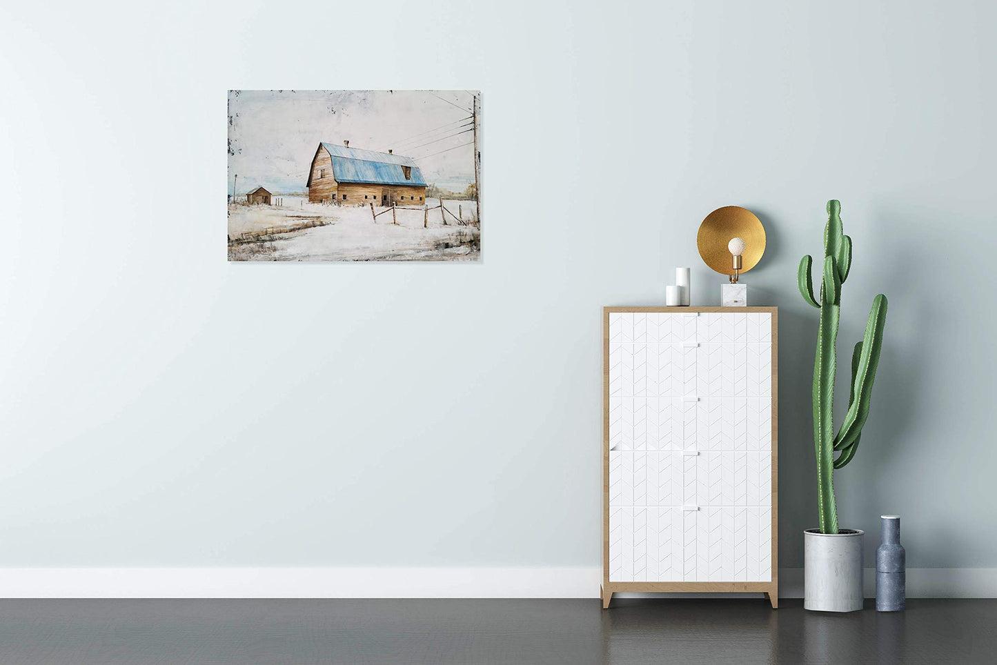 Yihui Arts Farmhouse Canvas Wall Art Hand Painted Light Blue and White Paintings Modern Abstract Rustic Pictures Artwork for Living Room Bedroom Bathroom Decor