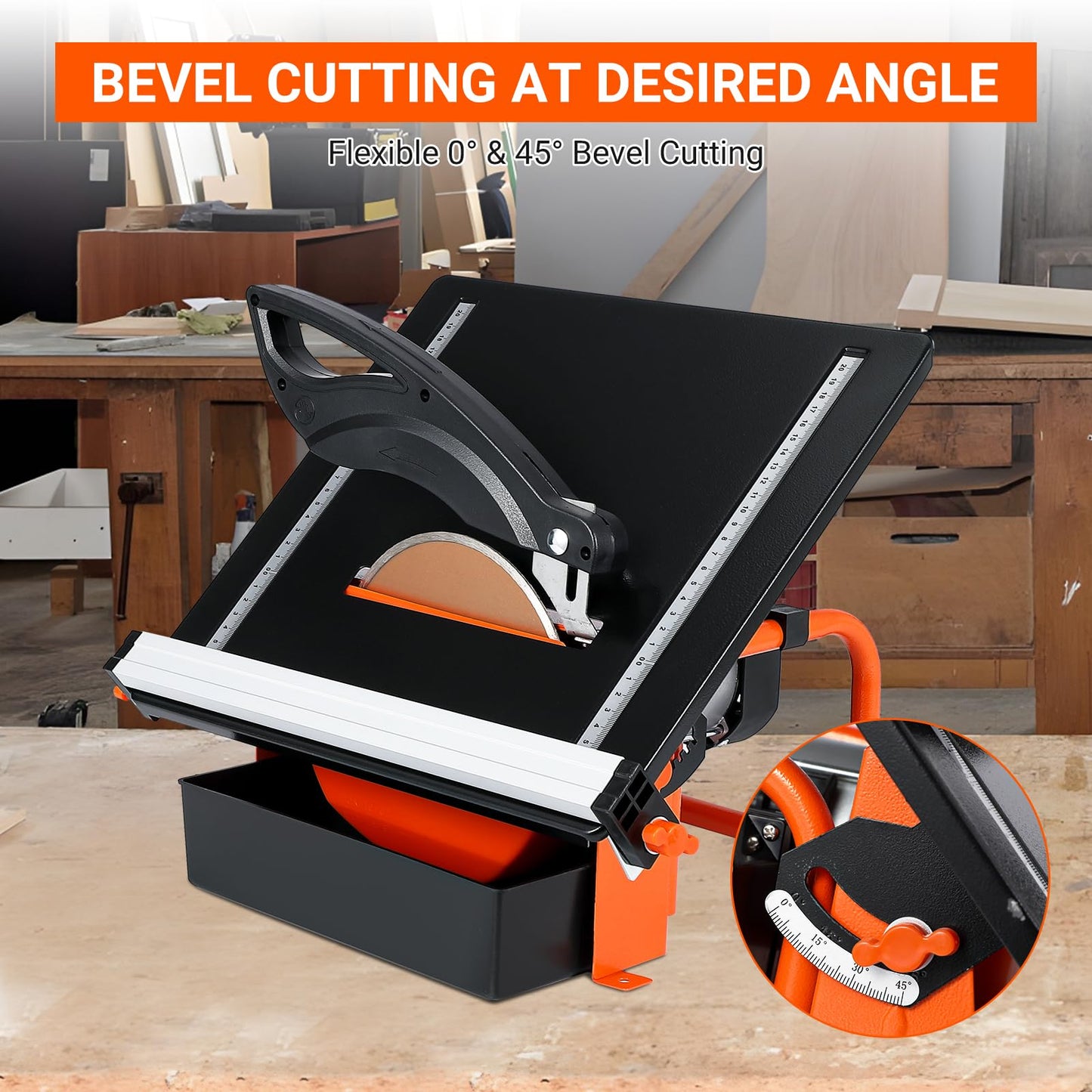 7 inch Wet Tile Saw, MERXENG 3450 RPM, Bevel cuts tile from 0 to 45 Degrees, Tile Cutter Wet Saw with Water Reservoir for Cutting Tiles and Stones, for DIY Enthusiasts