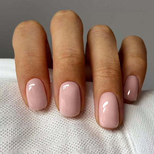 Short Press on Nails Square - Pink Fake Nails wtih Solid Color Design - Cute Acrylic Full Cover Stick on Press ons -for Women 24 Pcs