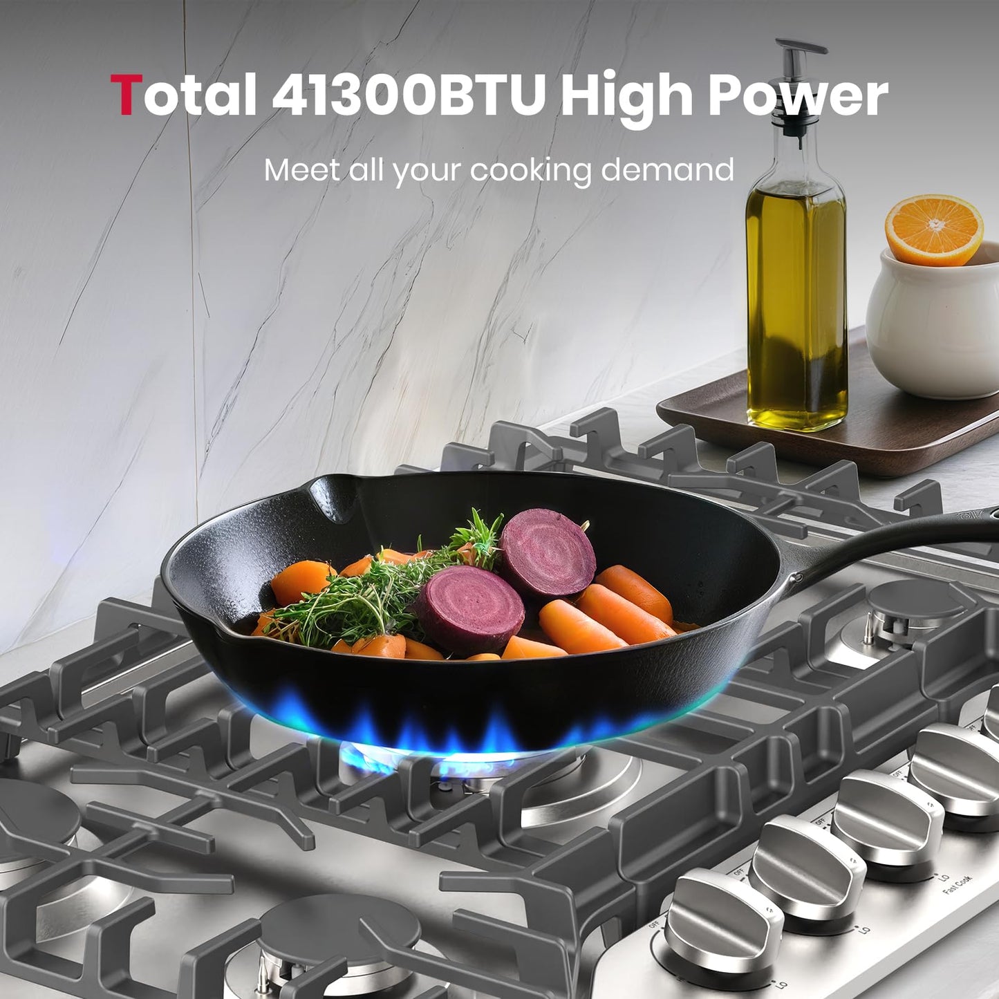 GASLAND 30 Inch Gas Cooktop, PRO GH3305SF 5 Burner Propane Stovetop with Reversible Cast Iron Grill/Griddle, Gas Countertop Plug-in, NG/LPG Convertible Cooktops, Stainless Steel