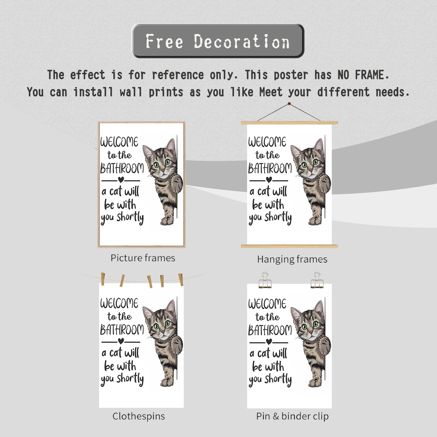 HNNXAR Funny Cat Bathroom Wall Art,Welcome To The Bathroom A Cat Will Be With You Shortly Paintings Posters,Black and White Funny Animal Canvas Pictures Prints Wall Decor 16x24in Unframed