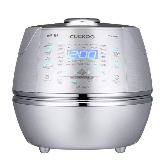 CUCKOO High Pressure Rice Cooker 10-Cup Uncooked / 20-Cup Cooked with Induction Heating Technology, Large Rice Maker with 17 Menu Options and Steam Plate, Voice Guide, Silver (CRP-CHSS1009FN)