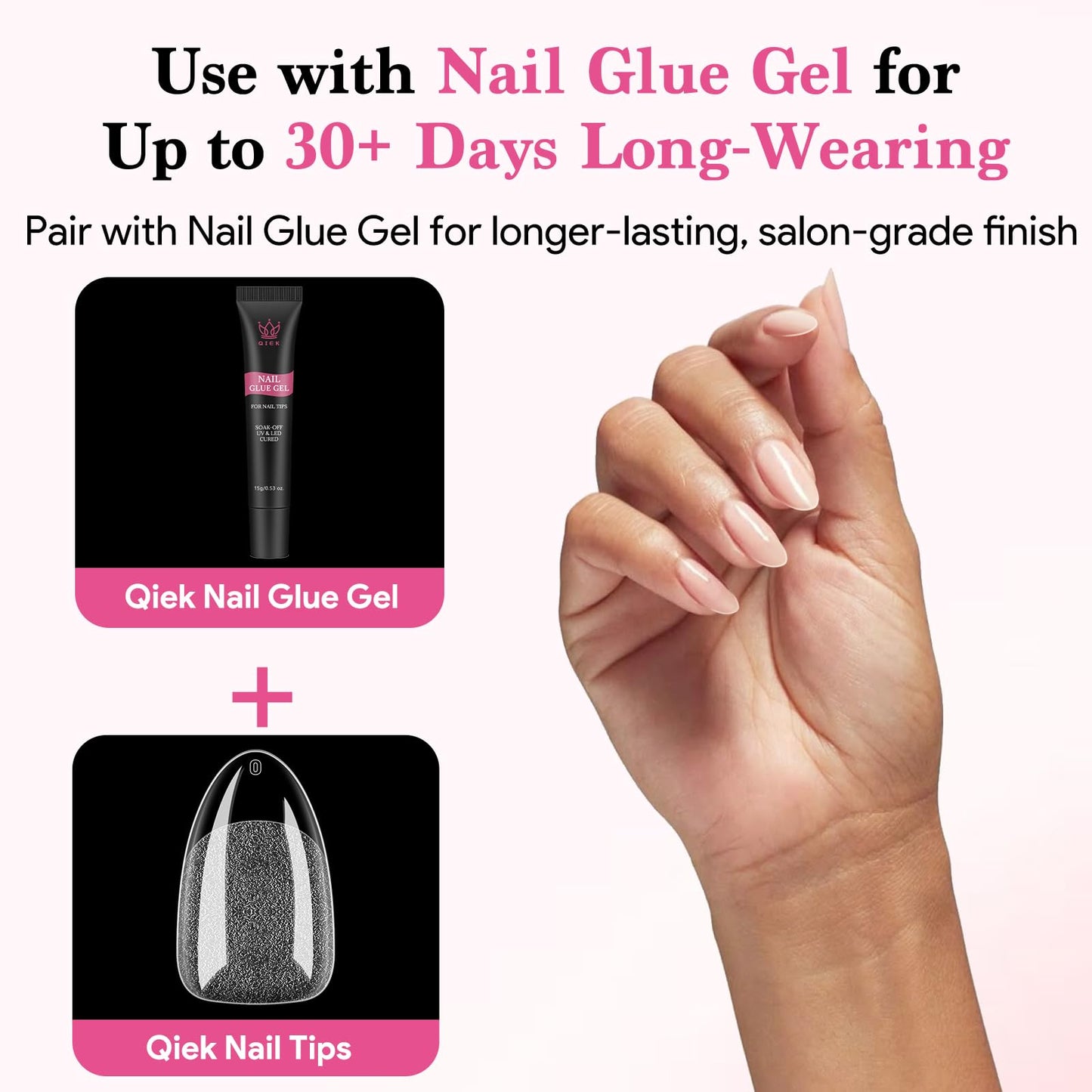 Qiek Short Almond False Nail Tips, 15 Sizes 510 PCS Clear Soft Press On Fake Nail Pre-shaped Half Matte Full Cover Gel Nail Tips Extensions Strong Thick Long Lasting for DIY Beginners & Salon Manicure