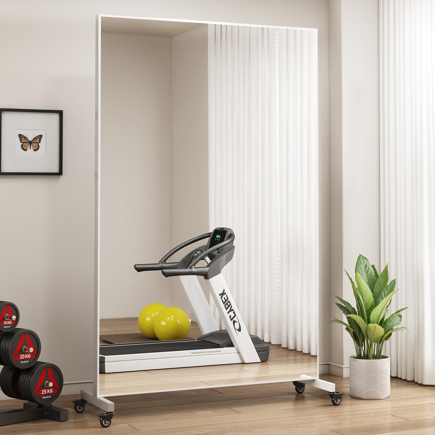 Suidia 72"x40" Full Length Mirror with Wheels, Shatterproof Full Body Mirrors, Mobile Floor Standing Mirror for Home Gym, Yoga, Dance Studio, Living Room, Rectangular, White