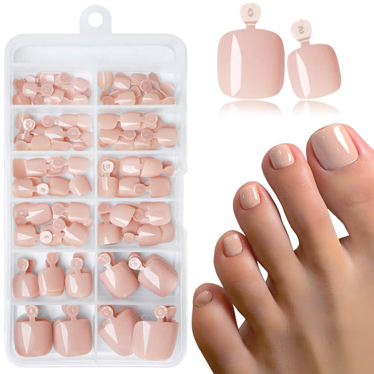 LoveOurHome 120pc Nude Press on Toenails Women Fake Toe Nails with Tabs, Nude Tan Fake Toenails Press on Toe Nails Glue on Toenail Acrylic Toe Nail Tips Artificial False Toenail for Women