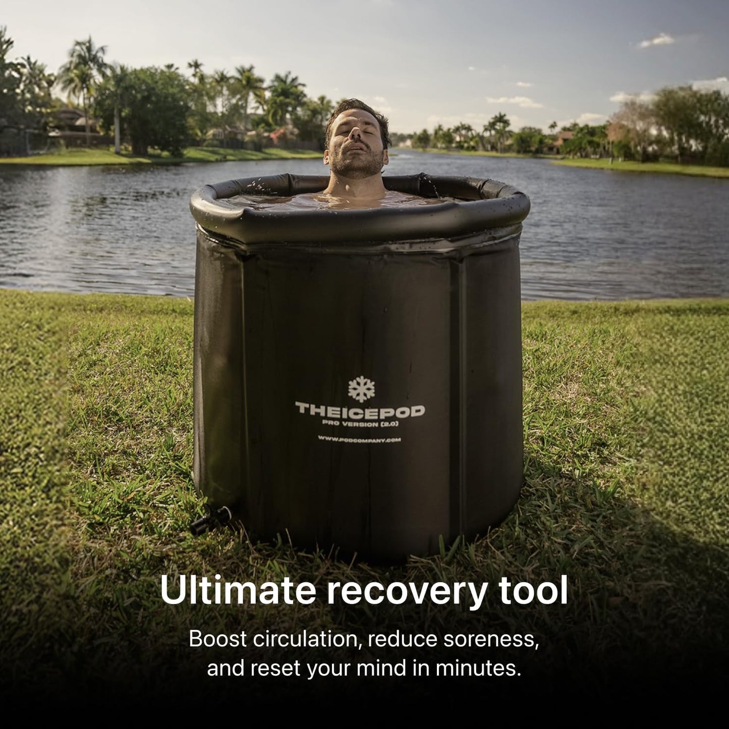 The Pod Company Pro Ice Pod Complete Cold Plunge Bundle – 100-Gallon Ice Bath with 18 Ice Bricks, Insulated Lid & Cover, Water Jet, Maintenance & Cleaning Kit, Thermometer & Floor Mat