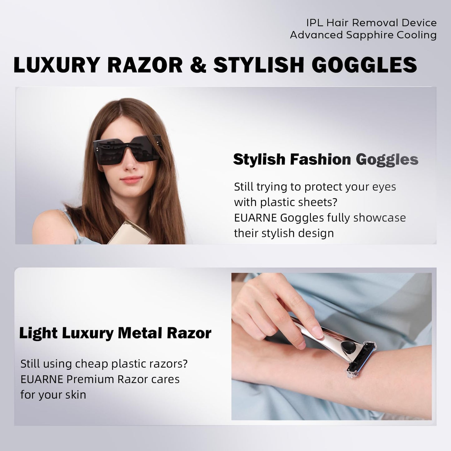 EUARNE Laser Hair Removal for Women and Men, IPL Laser Hair Removal Painless, Permanent, at-Home Use Facial Hair Removal for Women, Dual Lights, Effective in 2 Weeks, Storage Bag for Travel