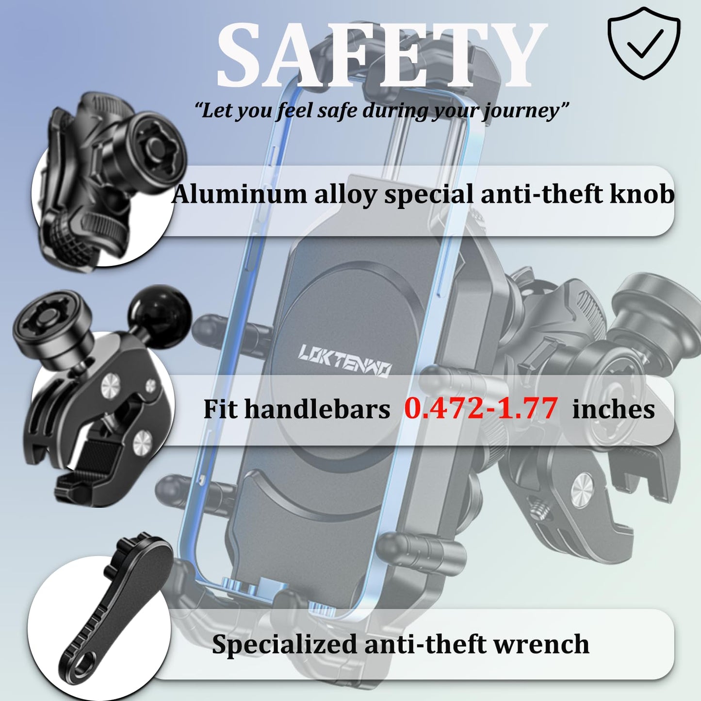 LOKTENWO Motorcycle Phone Mount with Vibration Dampener & High-Speed Secure Lock, Anti-Theft ATV Scooter Motorcycle Handlebar Phone Holder for 5.4” to 7.2” Smartphone