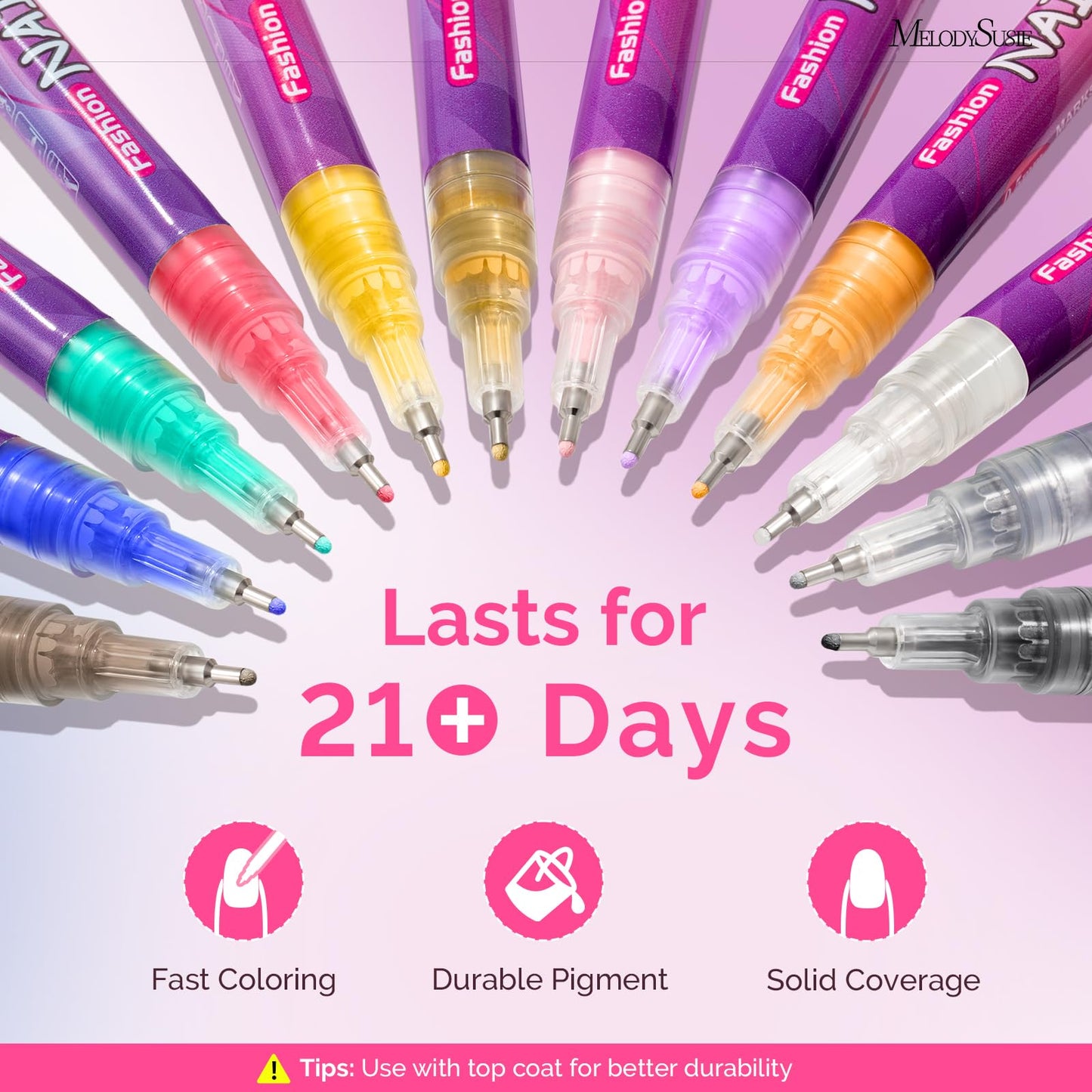 MelodySusie Nail Art Pens Set, 12 Colors 0.5MM Nail Polish Pens for Nail Art, Nail Dotting Tool, Drawing Pen for Nail Design, Manicure Nail Pens for Salon and DIY at Home